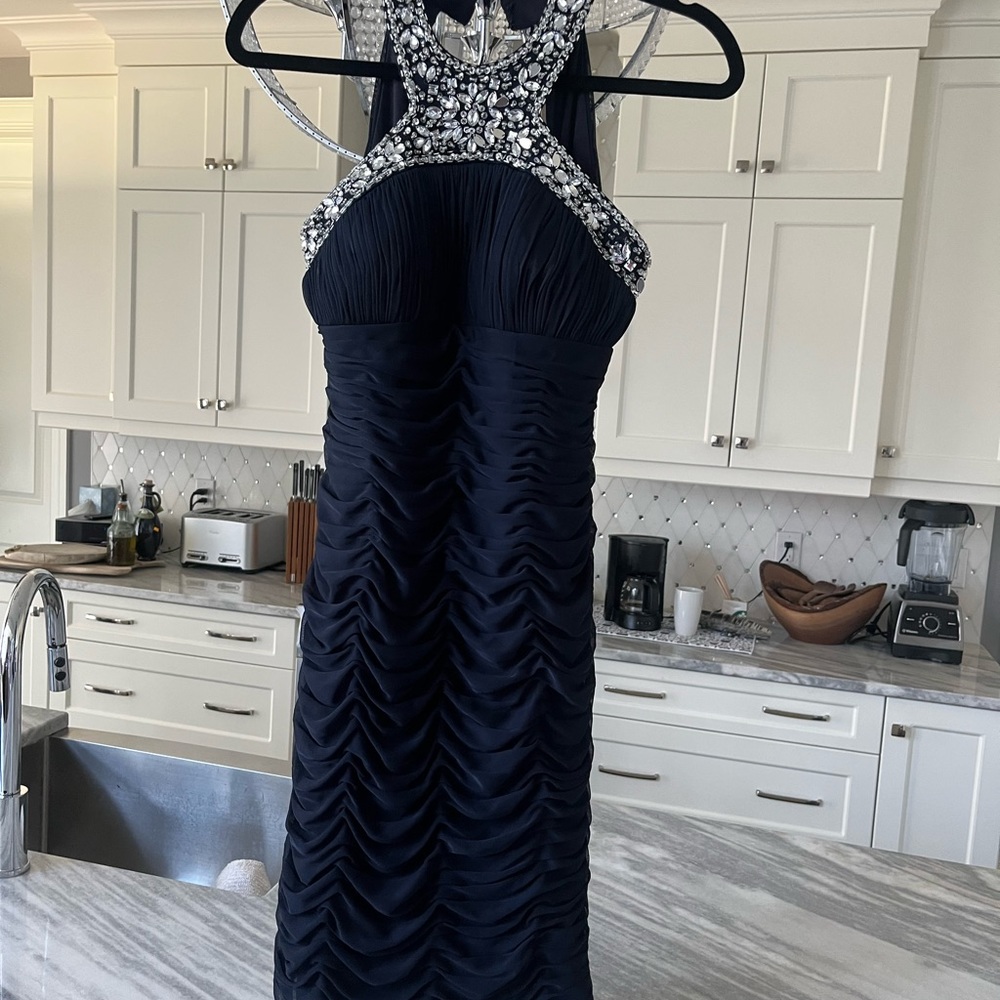 Xskape size 2 gala mini dress black with silver embellishments